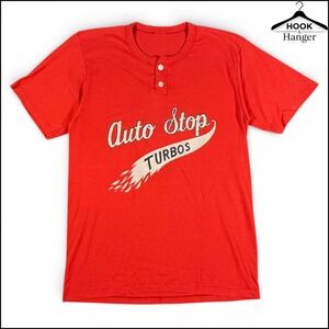 Vintage Auto Stop Turbos Henley Team Jersey M Red Single Stitch Retro 9 Cars 80s